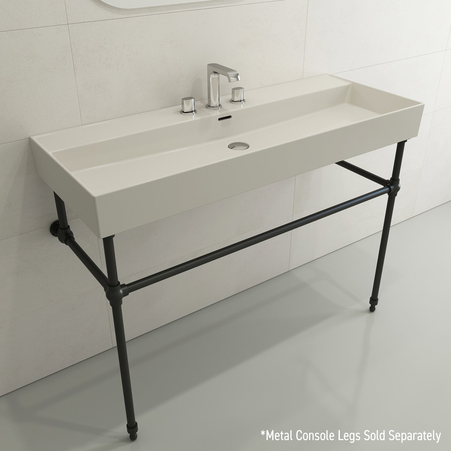 BOCCHI Milano 48" Rectangle Wallmount Fireclay Bathroom Sink, Biscuit, 3 Faucet Hole, 1394-014-0127