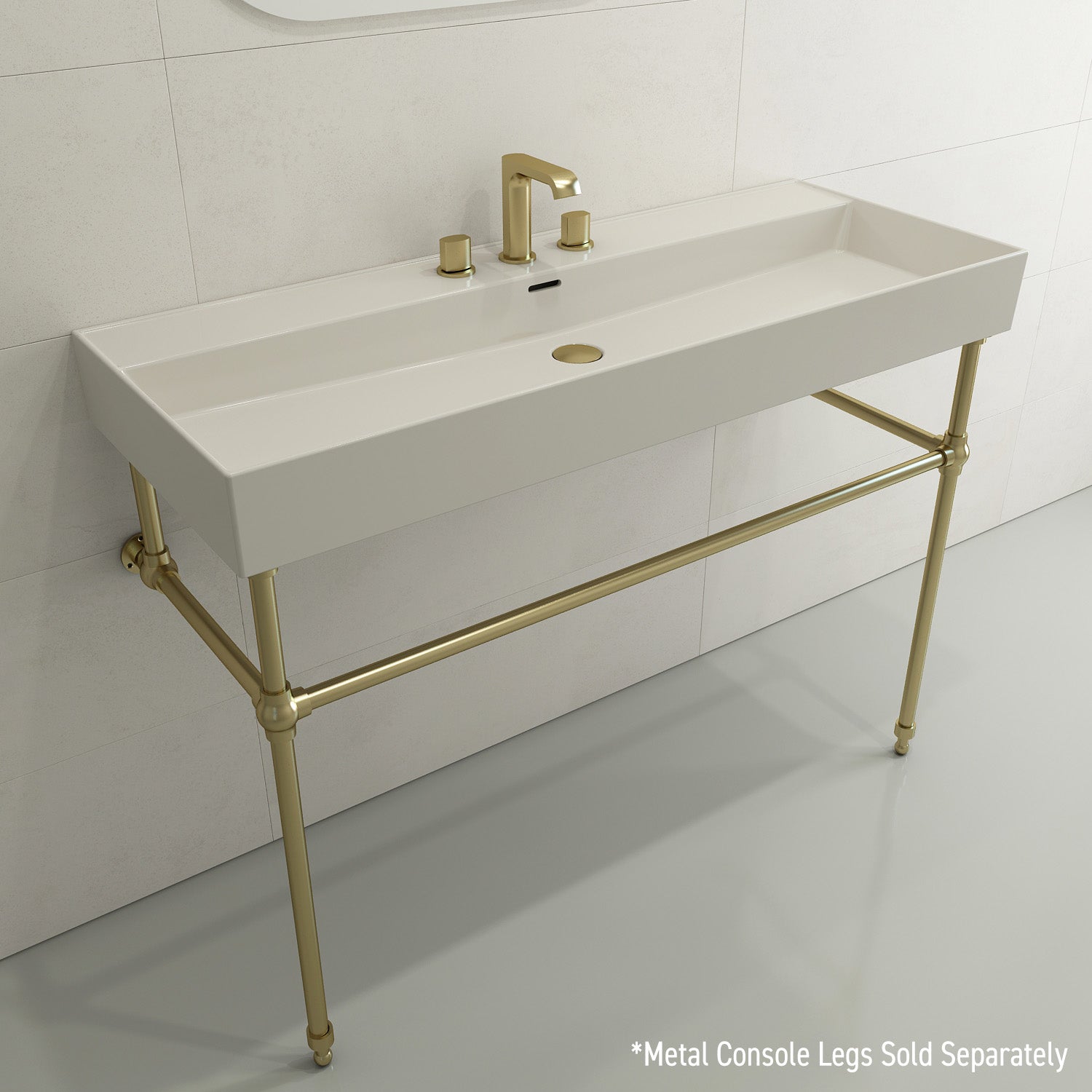 BOCCHI Milano 48" Rectangle Wallmount Fireclay Bathroom Sink, Biscuit, 3 Faucet Hole, 1394-014-0127