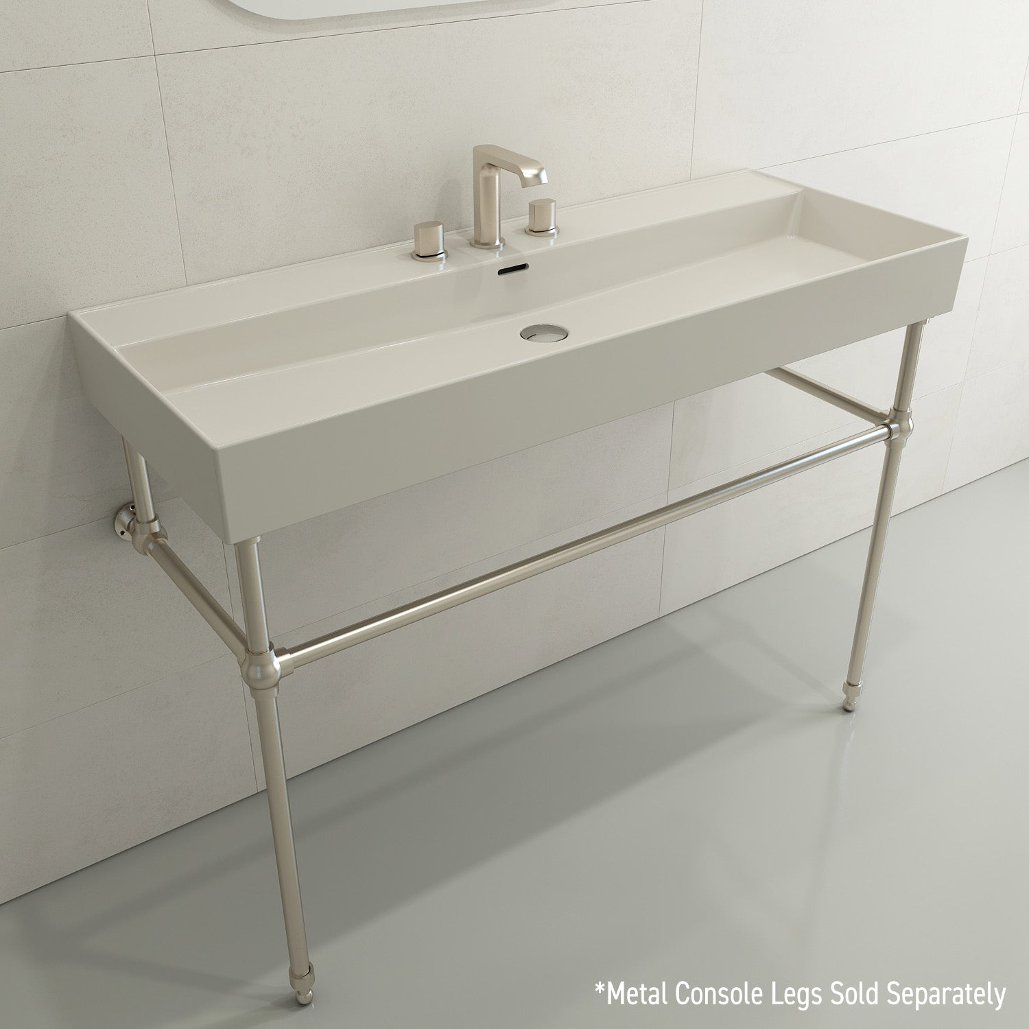 BOCCHI Milano 48" Rectangle Wallmount Fireclay Bathroom Sink, Biscuit, 3 Faucet Hole, 1394-014-0127