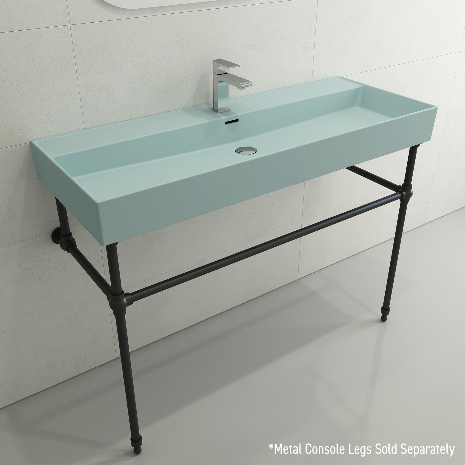 BOCCHI Milano 48" Rectangle Wallmount Fireclay Bathroom Sink, Matte Ice Blue, Single Faucet Hole, 1394-029-0126