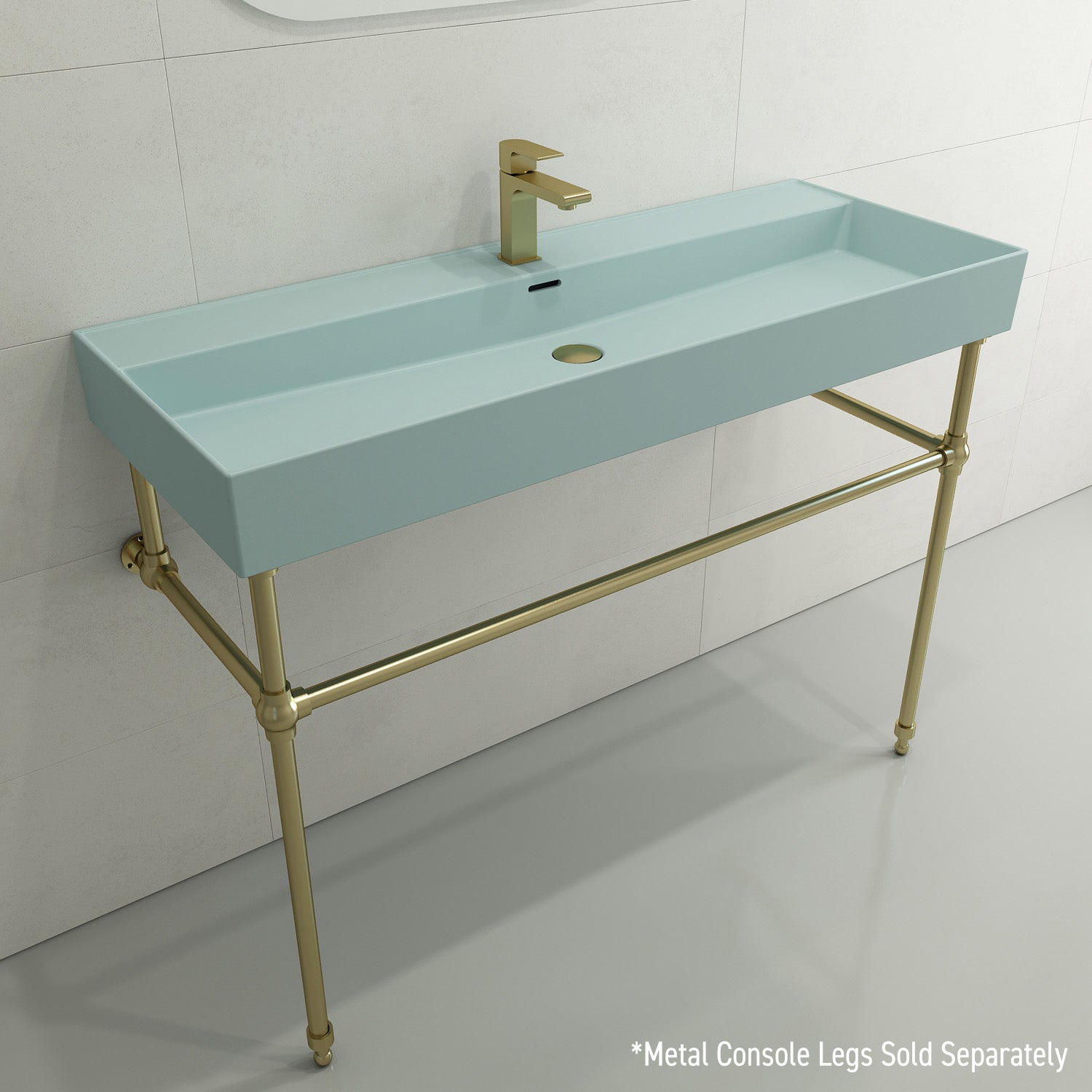 BOCCHI Milano 48" Rectangle Wallmount Fireclay Bathroom Sink, Matte Ice Blue, Single Faucet Hole, 1394-029-0126