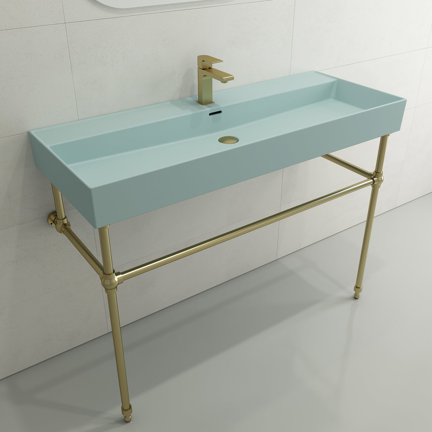 BOCCHI Milano 48" Rectangle Wallmount Fireclay Bathroom Sink, Matte Ice Blue, Single Faucet Hole, 1394-029-0126