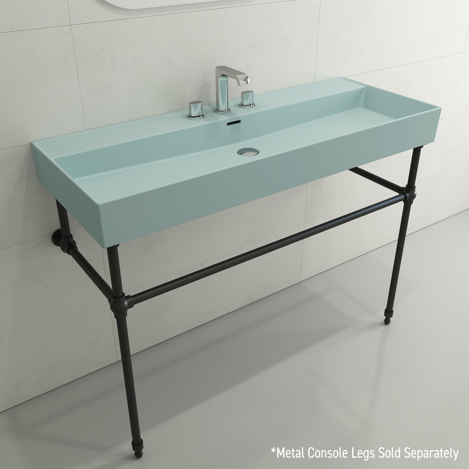 BOCCHI Milano 48" Rectangle Wallmount Fireclay Bathroom Sink, Matte Ice Blue, 3 Faucet Hole, 1394-029-0127