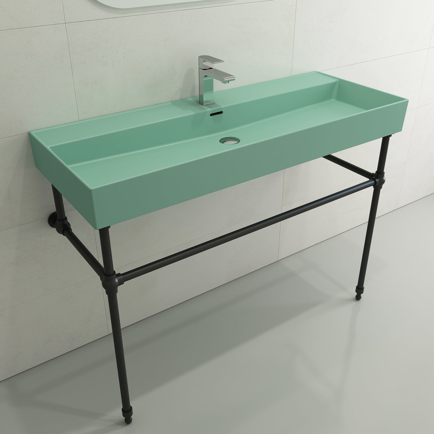BOCCHI Milano 48" Rectangle Wallmount Fireclay Bathroom Sink, Matte Mint Green, Single Faucet Hole, 1394-033-0126