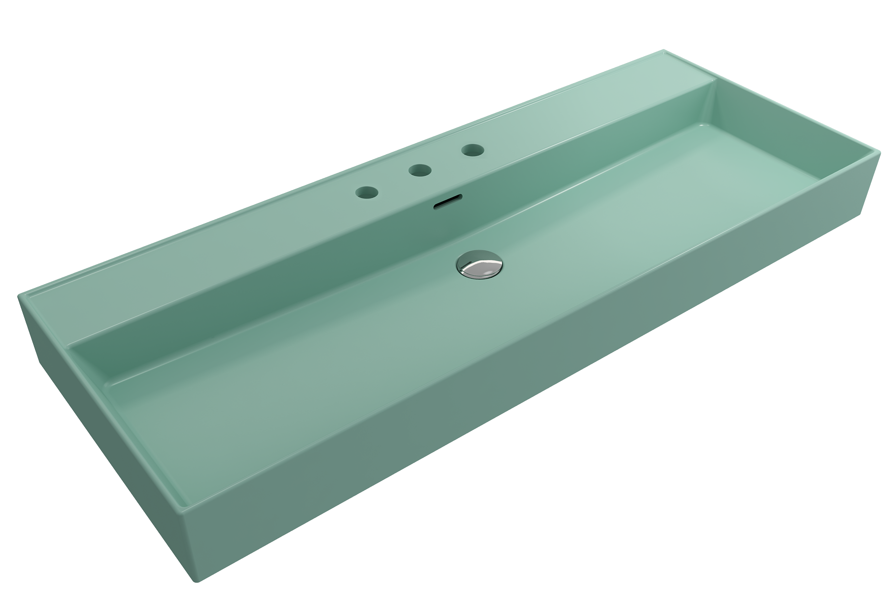BOCCHI Milano 48" Rectangle Wallmount Fireclay Bathroom Sink, Matte Mint Green, 3 Faucet Hole, 1394-033-0127