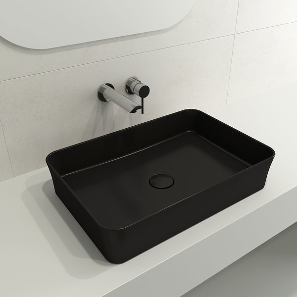 BOCCHI Sottile 22" Rectangle Vessel Fireclay Bathroom Sink, Matte Black, 1476-004-0125