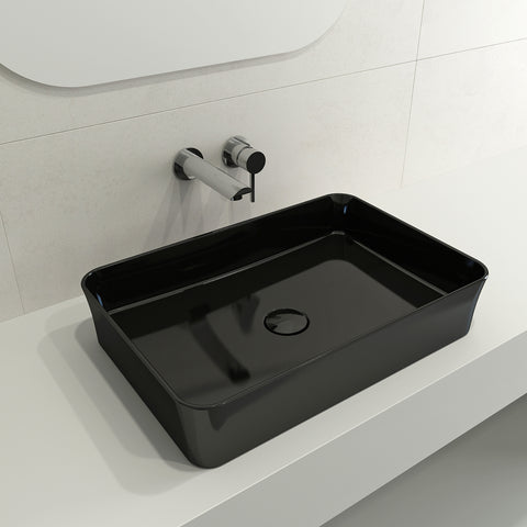 BOCCHI Sottile 22" Rectangle Vessel Fireclay Bathroom Sink, Black, 1476-005-0125