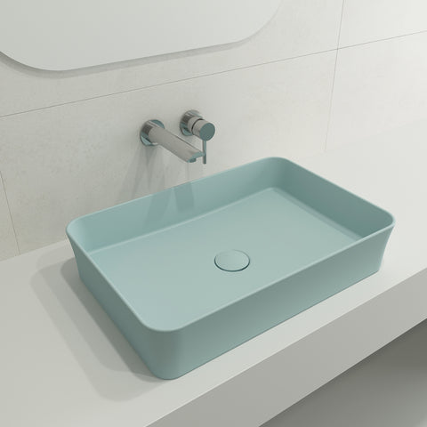 BOCCHI Sottile 22" Rectangle Vessel Fireclay Bathroom Sink, Matte Ice Blue, 1476-029-0125