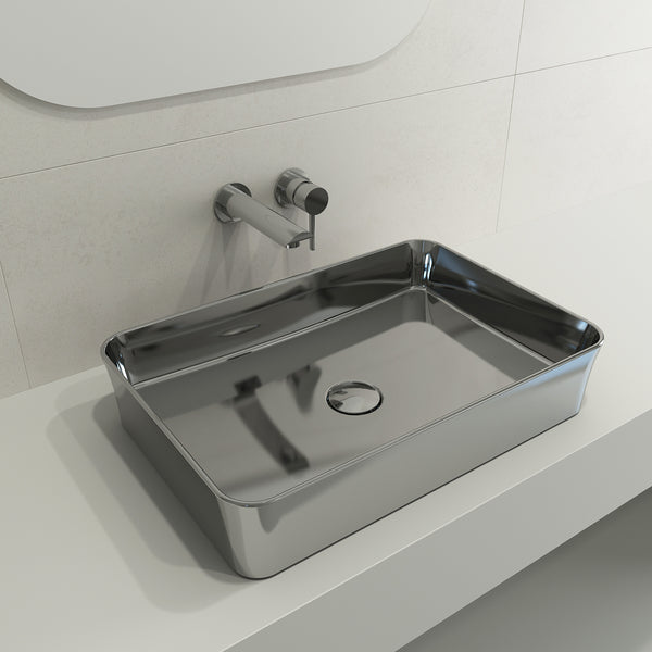 BOCCHI Sottile 22" Rectangle Vessel Fireclay Bathroom Sink, Platinum, 1476-401-0125