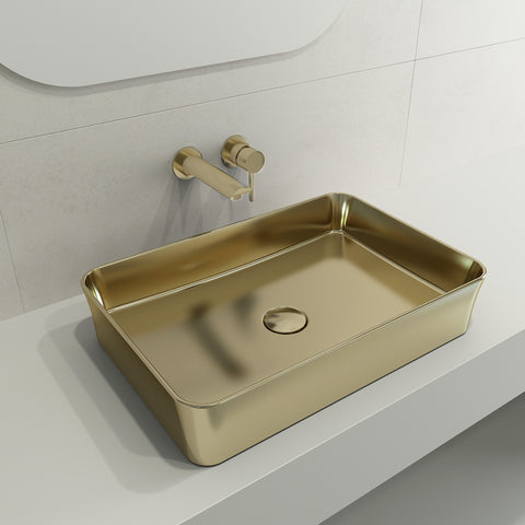 BOCCHI Sottile 22" Rectangle Vessel Fireclay Bathroom Sink, Matte Gold, 1476-403-0125