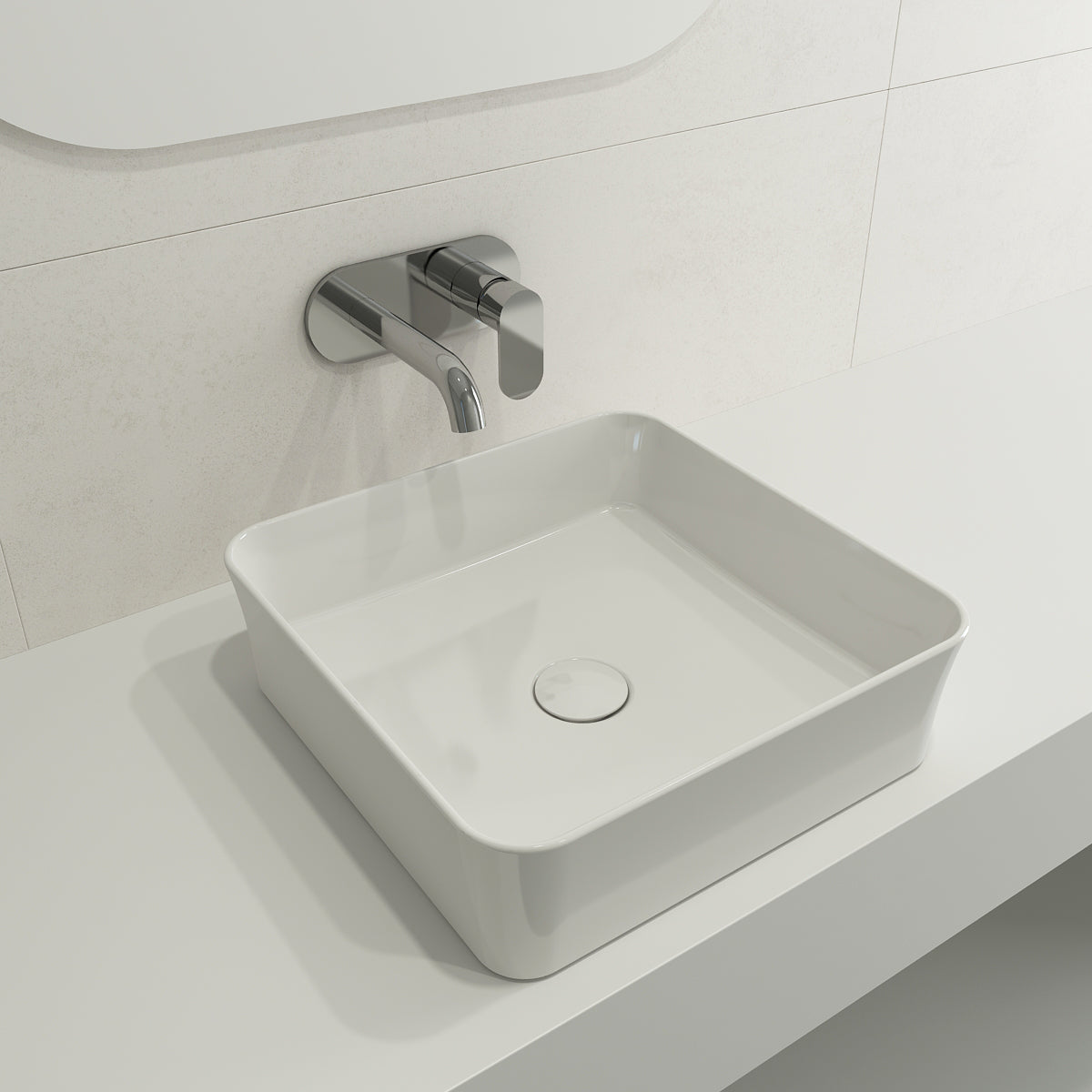 BOCCHI Sottile 15" Square Vessel Fireclay Bathroom Sink, White, 1477-001-0125