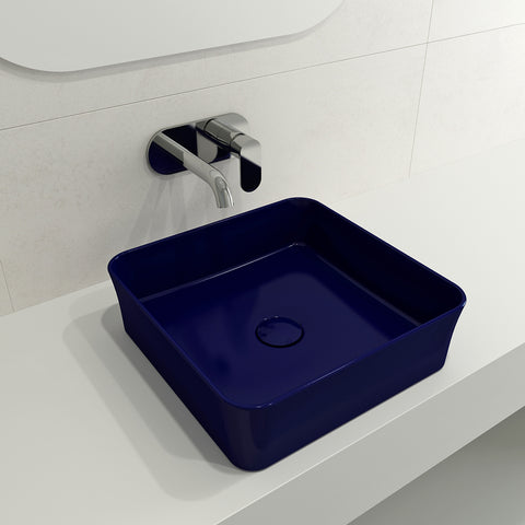 BOCCHI Sottile 15" Square Vessel Fireclay Bathroom Sink, Sapphire Blue, 1477-010-0125
