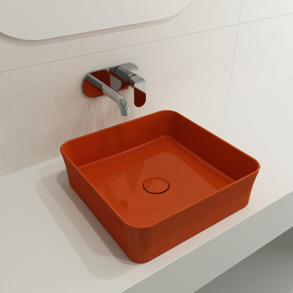 BOCCHI Sottile 15" Square Vessel Fireclay Bathroom Sink, Orange, 1477-012-0125