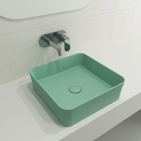 BOCCHI Sottile 15" Square Vessel Fireclay Bathroom Sink, Matte Mint Green, 1477-033-0125