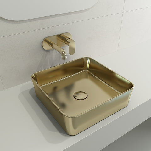 BOCCHI Sottile 15" Square Vessel Fireclay Bathroom Sink, Matte Gold, 1477-403-0125
