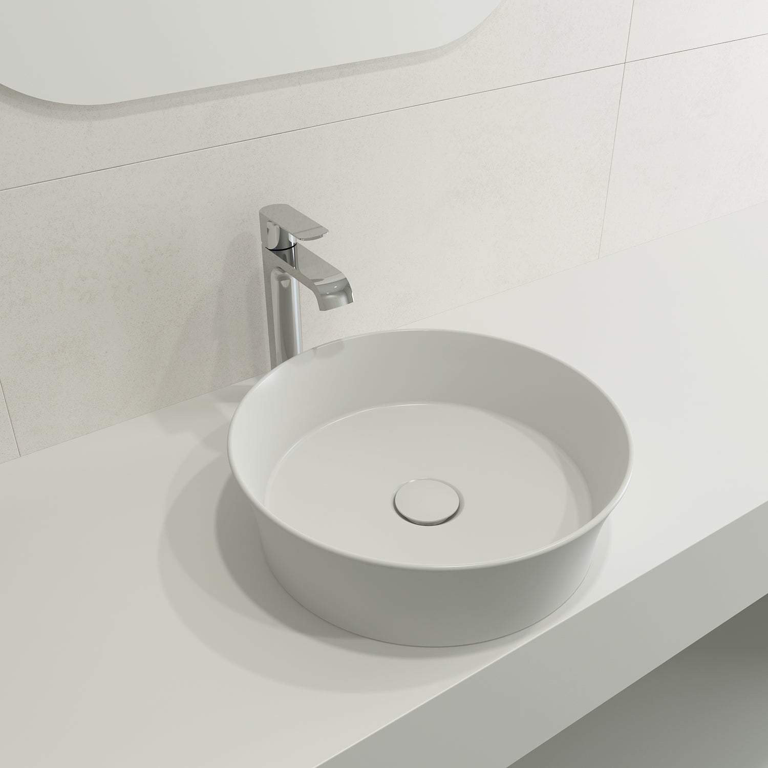 BOCCHI Sottile 15" Round Vessel Fireclay Bathroom Sink, Matte White, 1478-002-0125