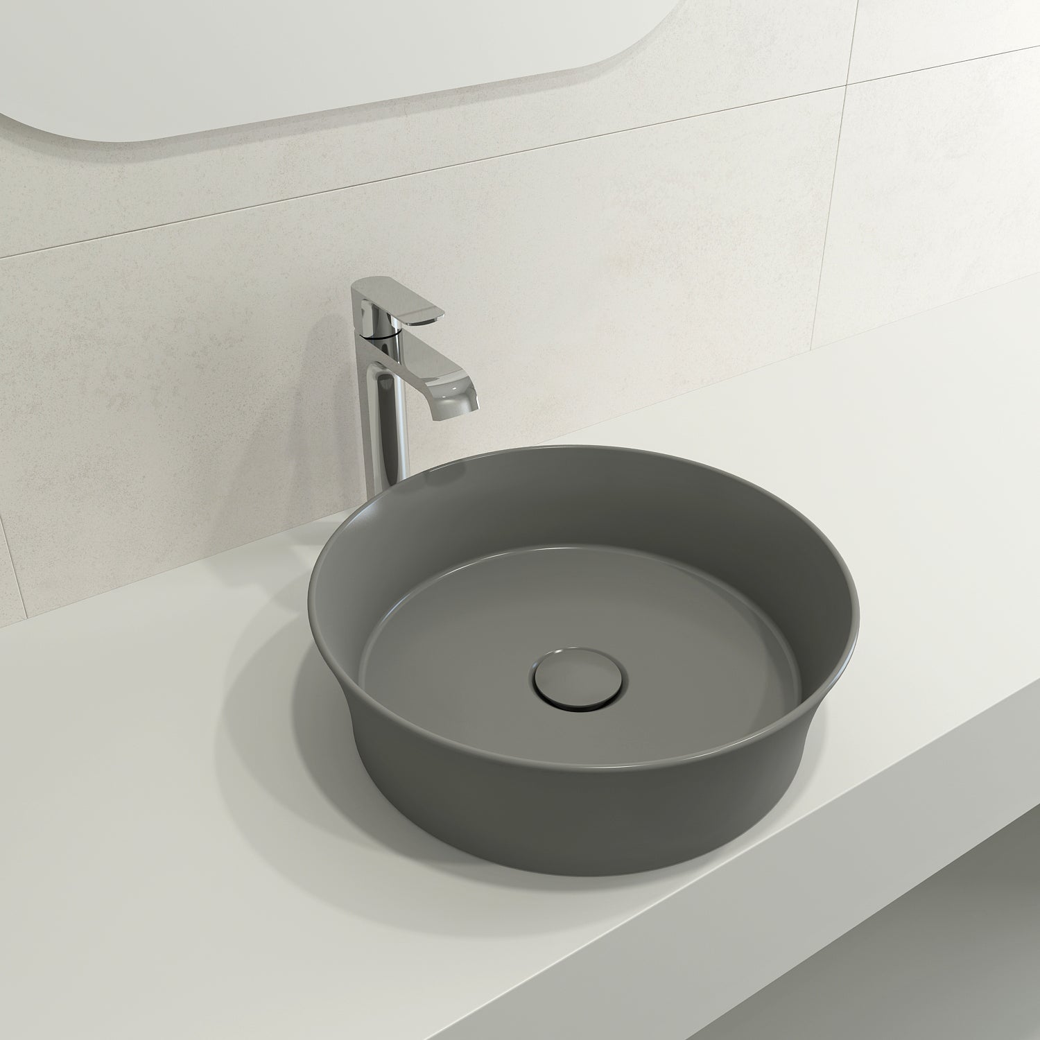 BOCCHI Sottile 15" Round Vessel Fireclay Bathroom Sink, Matte Gray, 1478-006-0125