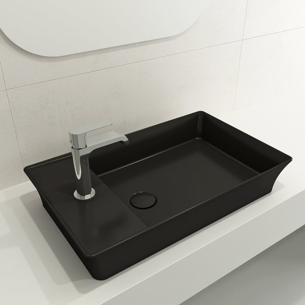 BOCCHI Sottile 24" Rectangle Vessel Fireclay Bathroom Sink, Matte Black, Single Faucet Hole, 1479-004-0126