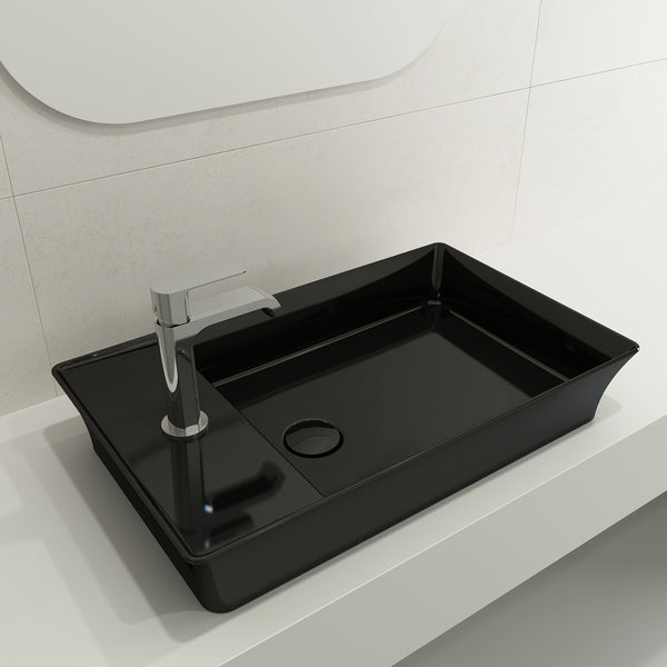 BOCCHI Sottile 24" Rectangle Vessel Fireclay Bathroom Sink, Black, Single Faucet Hole, 1479-005-0126