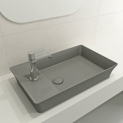 BOCCHI Sottile 24" Rectangle Vessel Fireclay Bathroom Sink, Matte Gray, Single Faucet Hole, 1479-006-0126