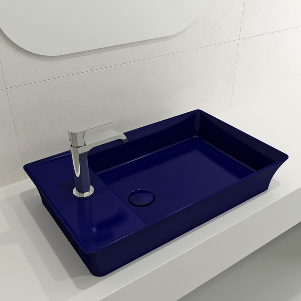 BOCCHI Sottile 24" Rectangle Vessel Fireclay Bathroom Sink, Sapphire Blue, Single Faucet Hole, 1479-010-0126