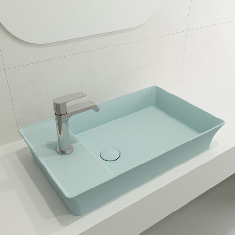 BOCCHI Sottile 24" Rectangle Vessel Fireclay Bathroom Sink, Matte Ice Blue, Single Faucet Hole, 1479-029-0126