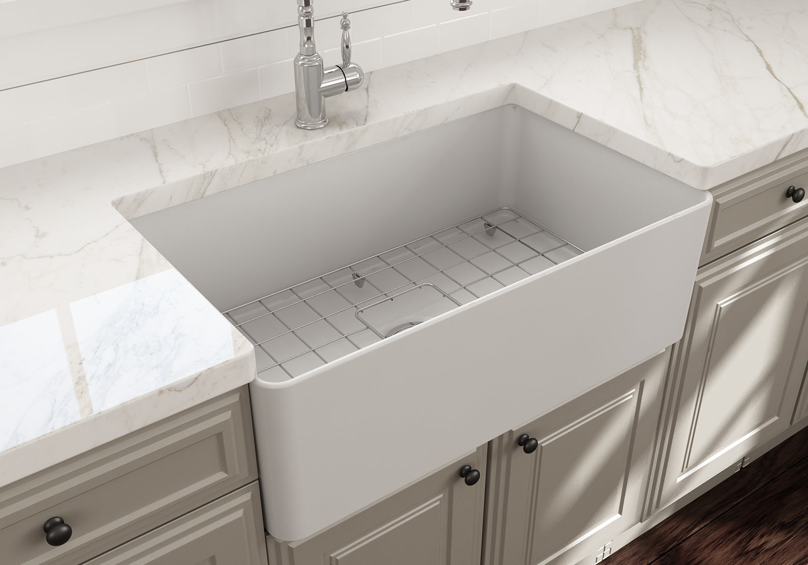 BOCCHI Aderci Ultra-Slim 30" Fireclay Farmhouse Sink, Matte White, 1481-002-0120