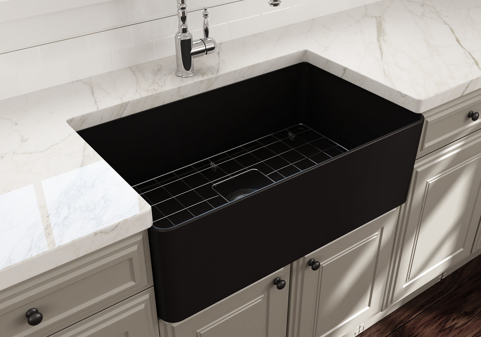 BOCCHI Aderci Ultra-Slim 30" Fireclay Farmhouse Sink, Matte Black, 1481-004-0120