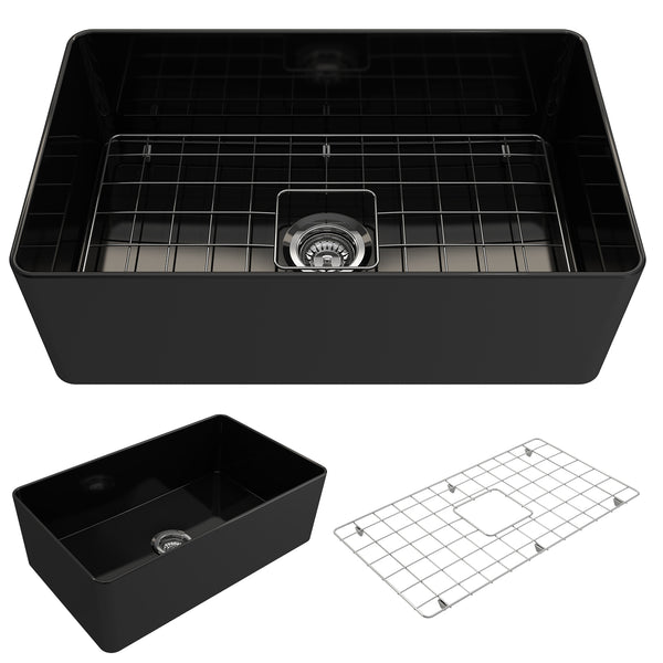 BOCCHI Aderci Ultra-Slim 30" Fireclay Farmhouse Sink, Black, 1481-005-0120