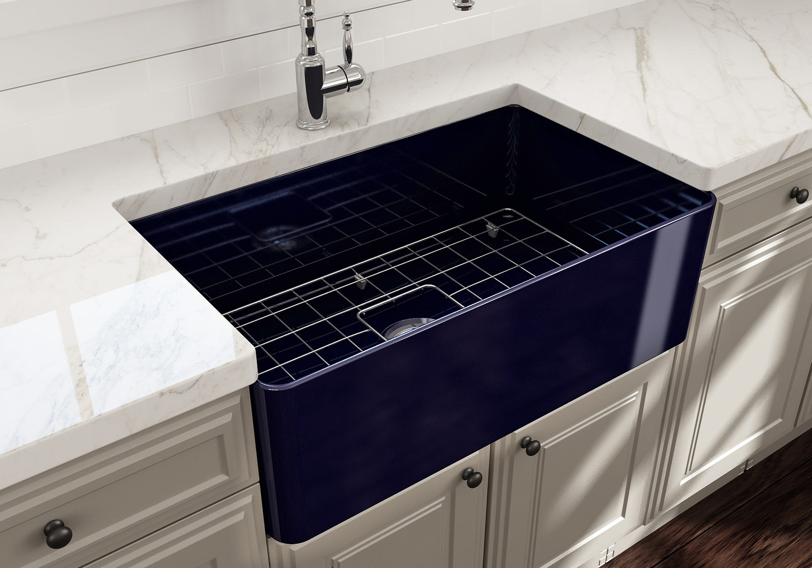 BOCCHI Aderci Ultra-Slim 30" Fireclay Farmhouse Sink, Sapphire Blue, 1481-010-0120