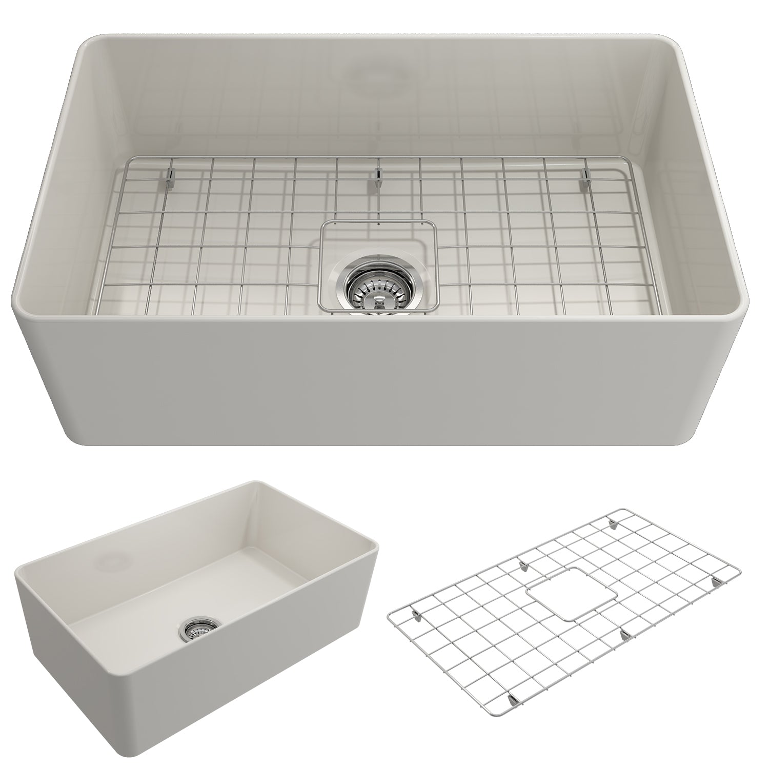 BOCCHI Aderci Ultra-Slim 30" Fireclay Farmhouse Sink, Biscuit, 1481-014-0120