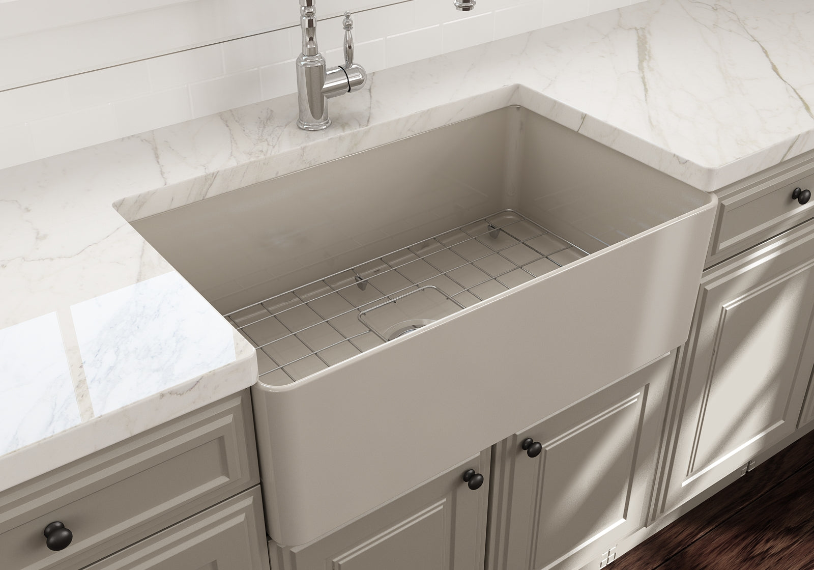 BOCCHI Aderci Ultra-Slim 30" Fireclay Farmhouse Sink, Biscuit, 1481-014-0120