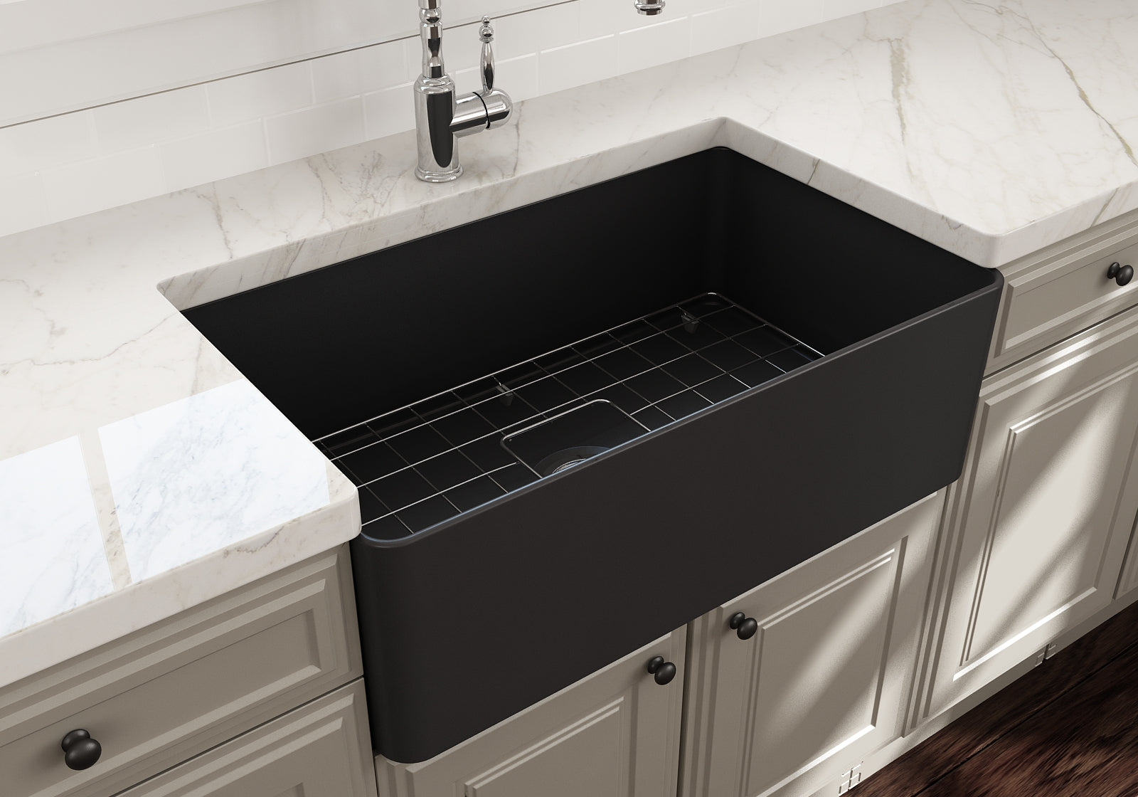 BOCCHI Aderci Ultra-Slim 30" Fireclay Farmhouse Sink, Matte Dark Gray, 1481-020-0120