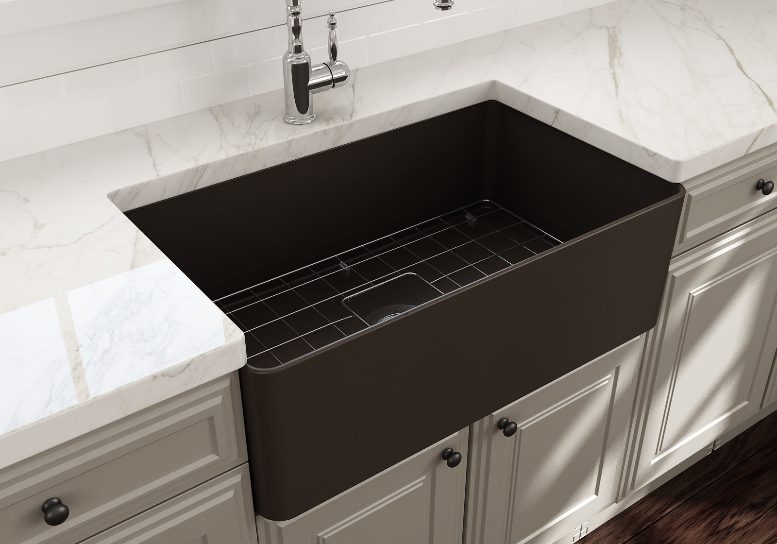 BOCCHI Aderci Ultra-Slim 30" Fireclay Farmhouse Sink, Matte Brown, 1481-025-0120