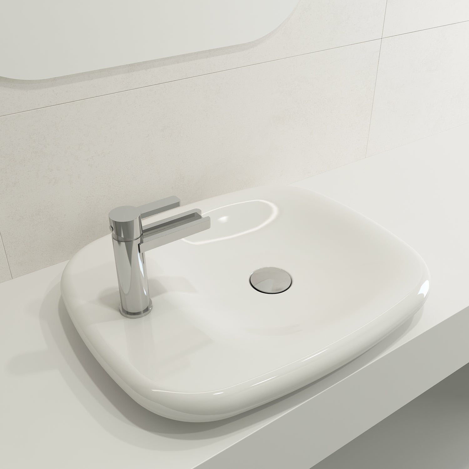 BOCCHI Fenice 22" Rectangle Vessel Fireclay Bathroom Sink, White, Single Faucet Hole, 1489-001-0126