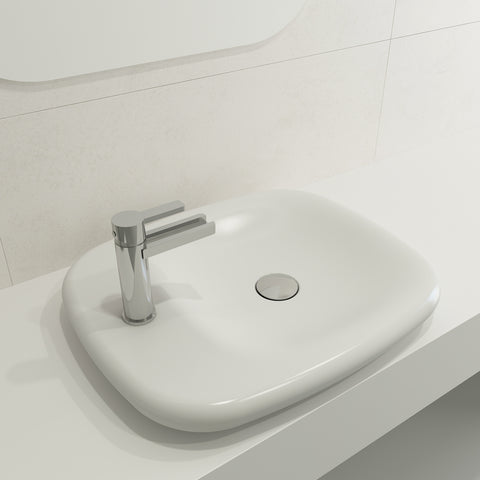 BOCCHI Fenice 22" Rectangle Vessel Fireclay Bathroom Sink, Matte White, Single Faucet Hole, 1489-002-0126