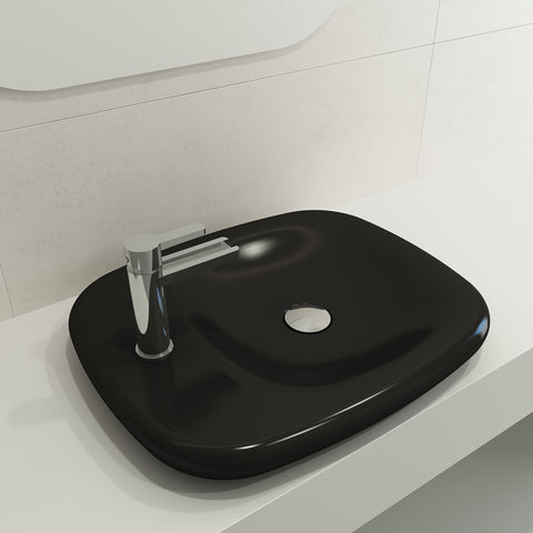 BOCCHI Fenice 22" Rectangle Vessel Fireclay Bathroom Sink, Matte Black, Single Faucet Hole, 1489-004-0126