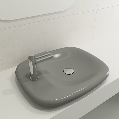 BOCCHI Fenice 22" Rectangle Vessel Fireclay Bathroom Sink, Matte Gray, Single Faucet Hole, 1489-006-0126