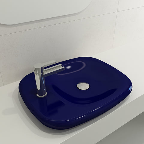 BOCCHI Fenice 22" Rectangle Vessel Fireclay Bathroom Sink, Sapphire Blue, Single Faucet Hole, 1489-010-0126