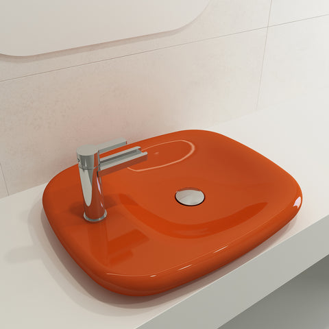 BOCCHI Fenice 22" Rectangle Vessel Fireclay Bathroom Sink, Orange, Single Faucet Hole, 1489-012-0126