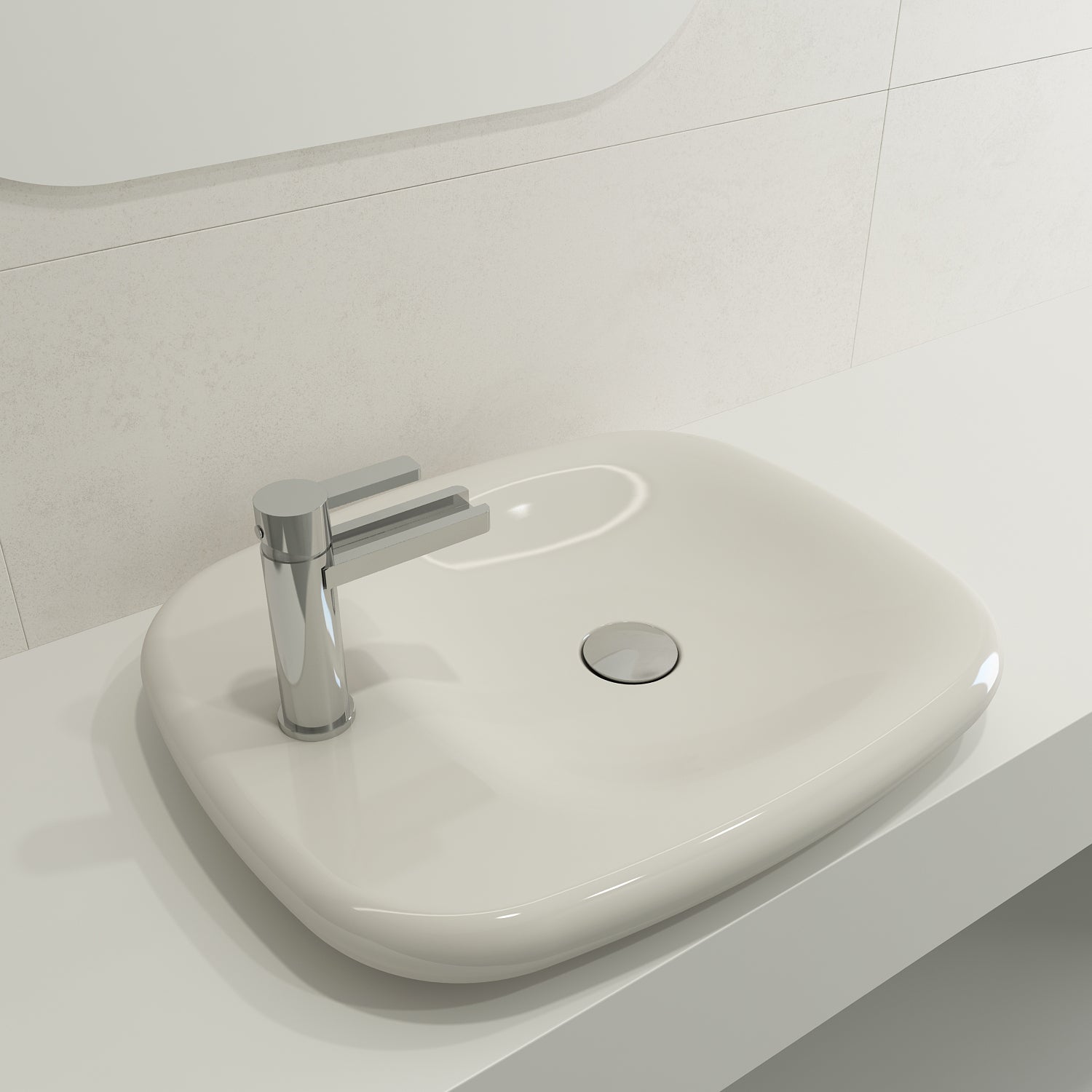 BOCCHI Fenice 22" Rectangle Vessel Fireclay Bathroom Sink, Biscuit, Single Faucet Hole, 1489-014-0126