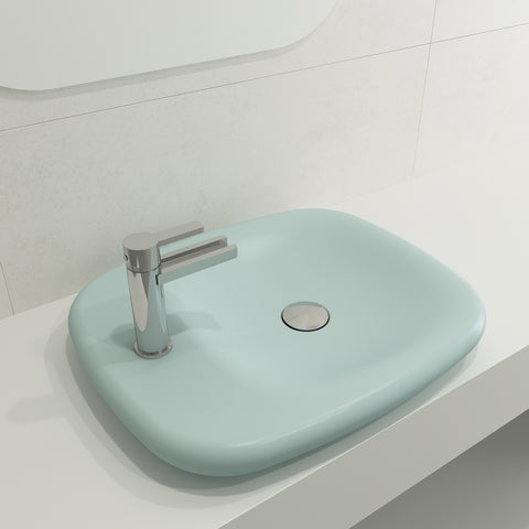 BOCCHI Fenice 22" Rectangle Vessel Fireclay Bathroom Sink, Matte Ice Blue, Single Faucet Hole, 1489-029-0126