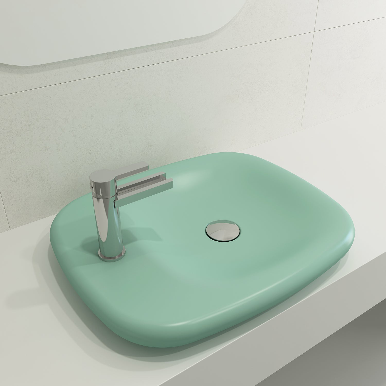 BOCCHI Fenice 22" Rectangle Vessel Fireclay Bathroom Sink, Matte Mint Green, Single Faucet Hole, 1489-033-0126