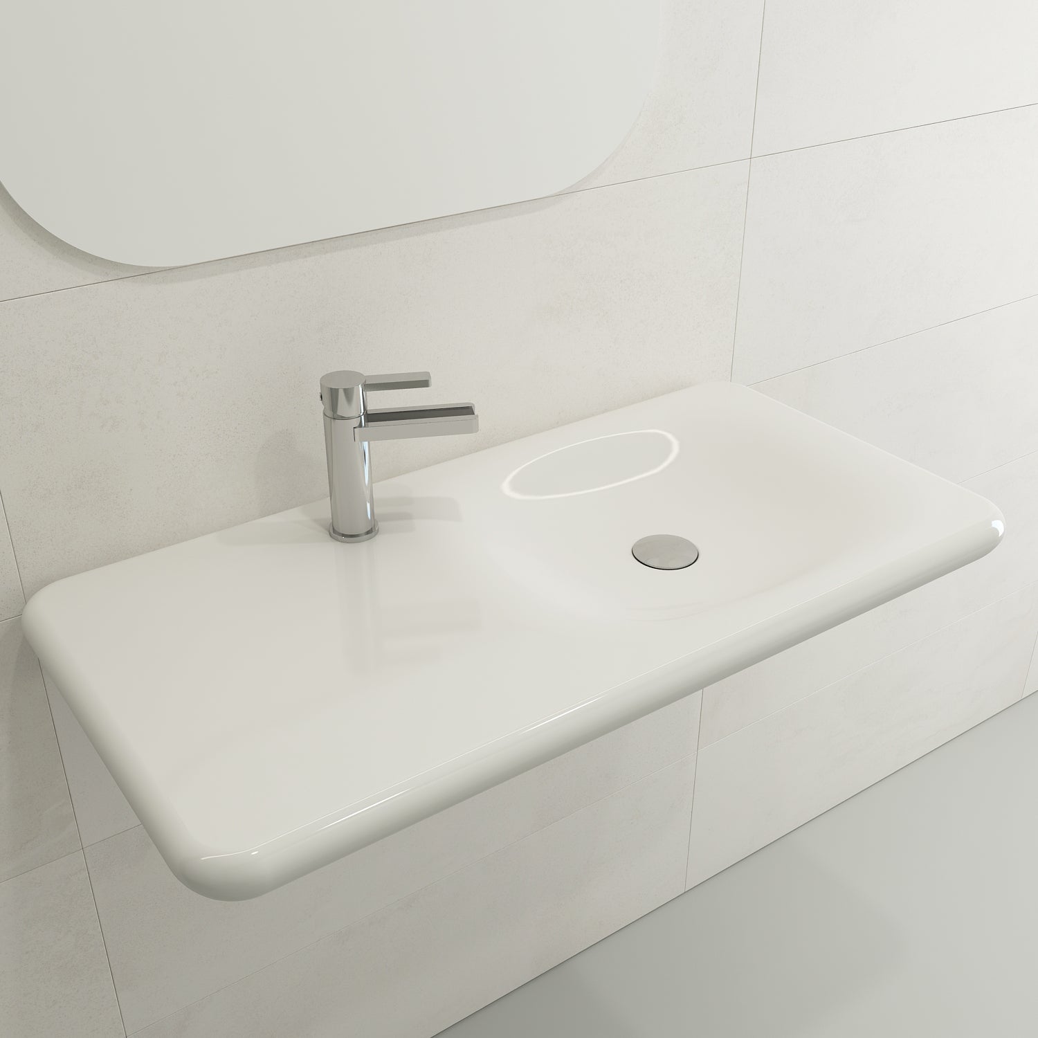 BOCCHI Fenice 36" Rectangle Wallmount Fireclay Bathroom Sink, White, Single Faucet Hole, 1490-001-0126