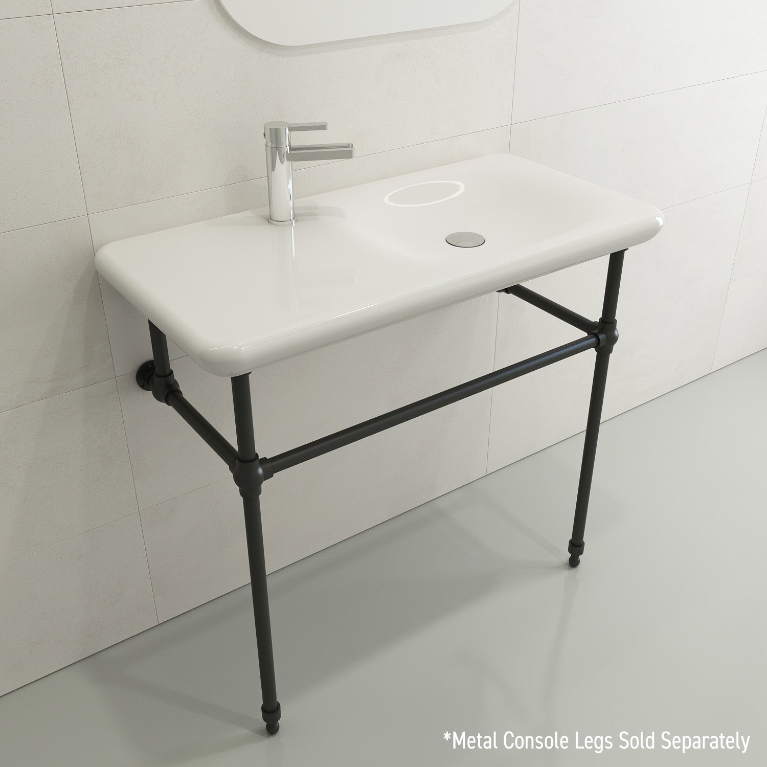 BOCCHI Fenice 36" Rectangle Wallmount Fireclay Bathroom Sink, White, Single Faucet Hole, 1490-001-0126