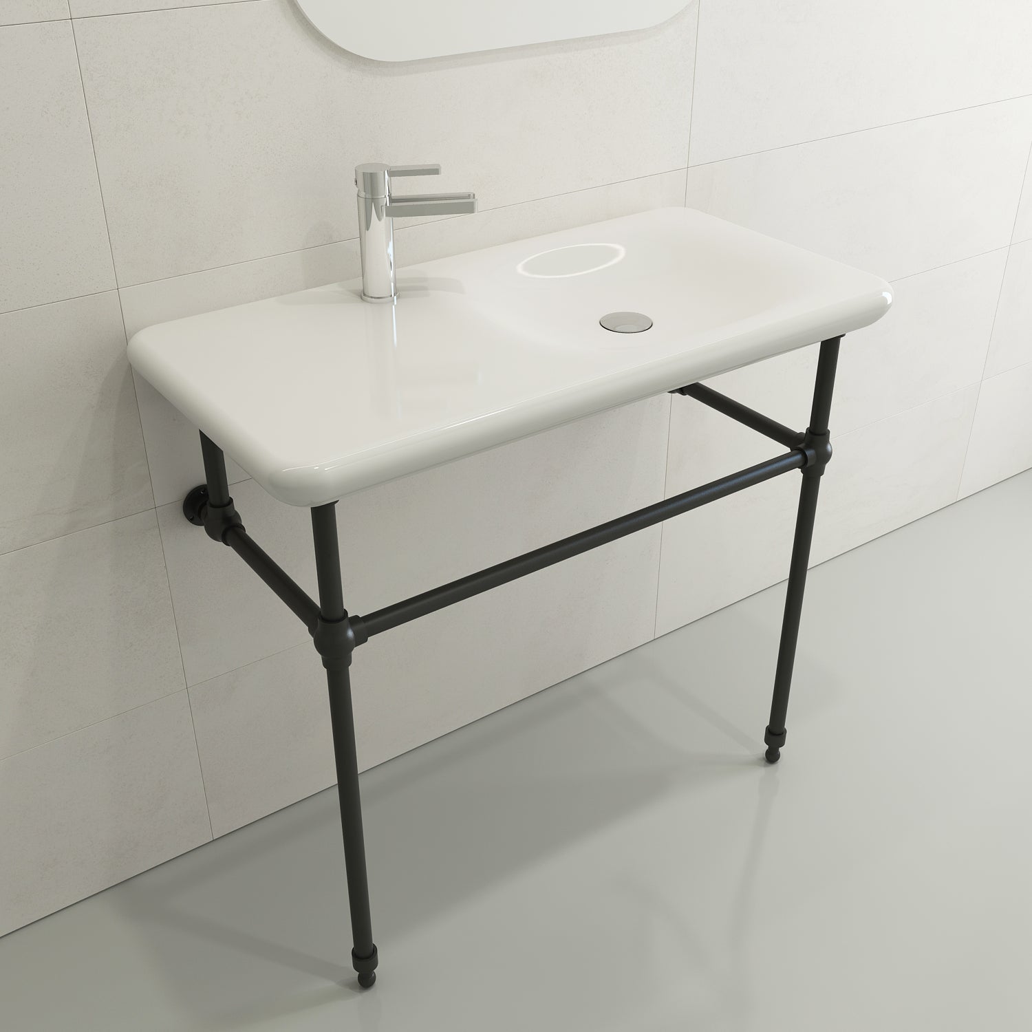 BOCCHI Fenice 36" Rectangle Wallmount Fireclay Bathroom Sink, White, Single Faucet Hole, 1490-001-0126