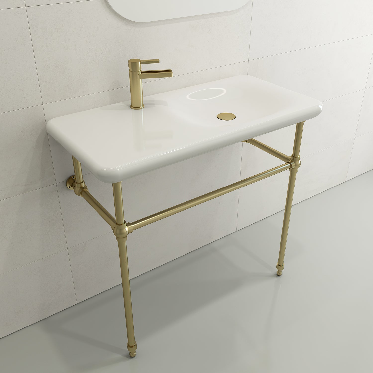BOCCHI Fenice 36" Rectangle Wallmount Fireclay Bathroom Sink, White, Single Faucet Hole, 1490-001-0126