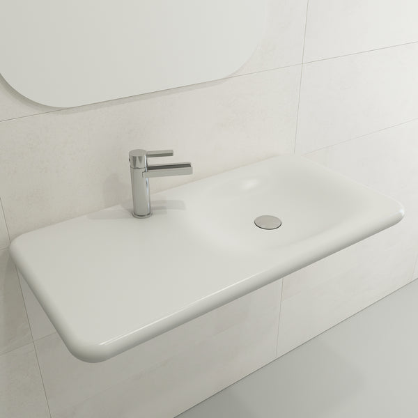 BOCCHI Fenice 36" Rectangle Wallmount Fireclay Bathroom Sink, Matte White, Single Faucet Hole, 1490-002-0126