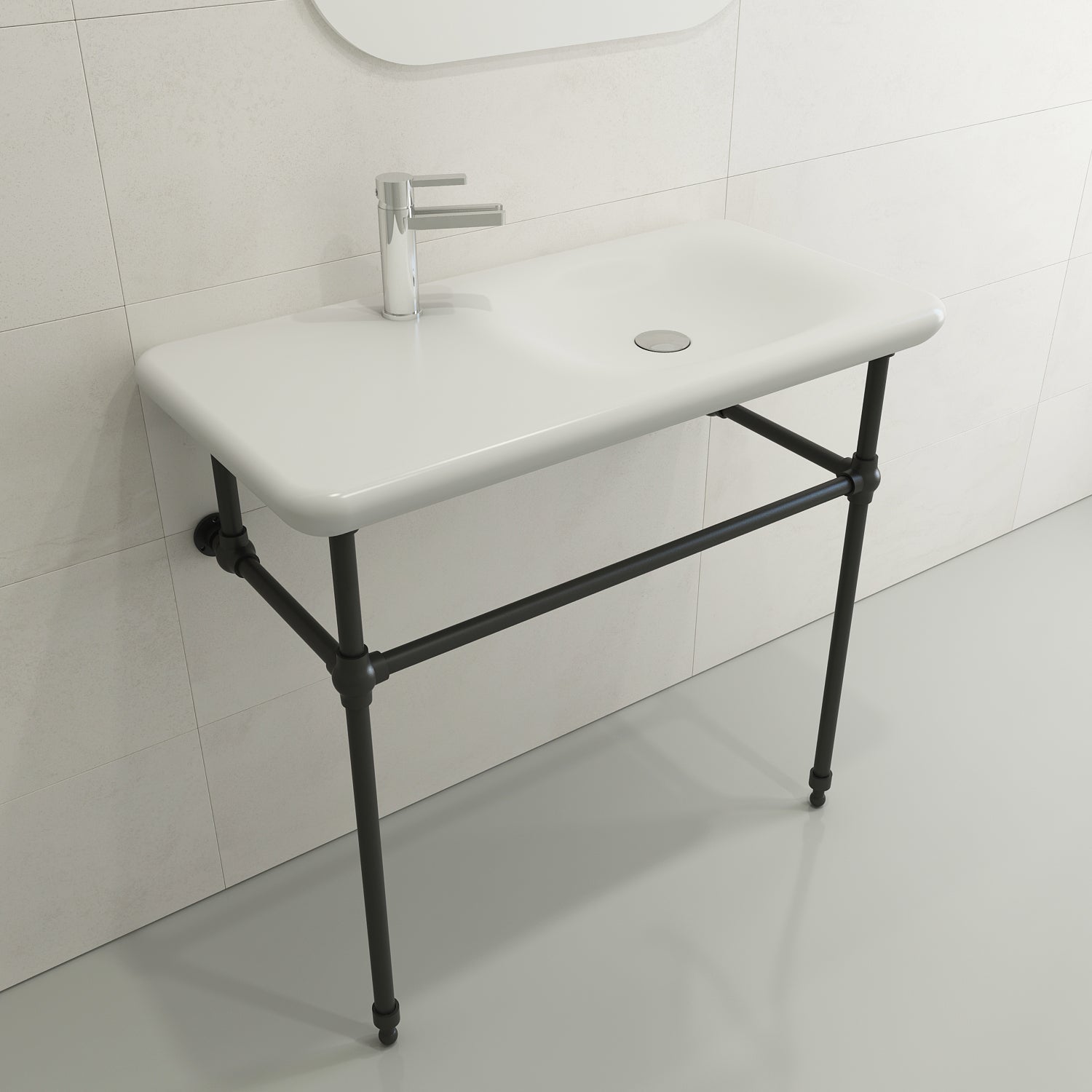 BOCCHI Fenice 36" Rectangle Wallmount Fireclay Bathroom Sink, Matte White, Single Faucet Hole, 1490-002-0126