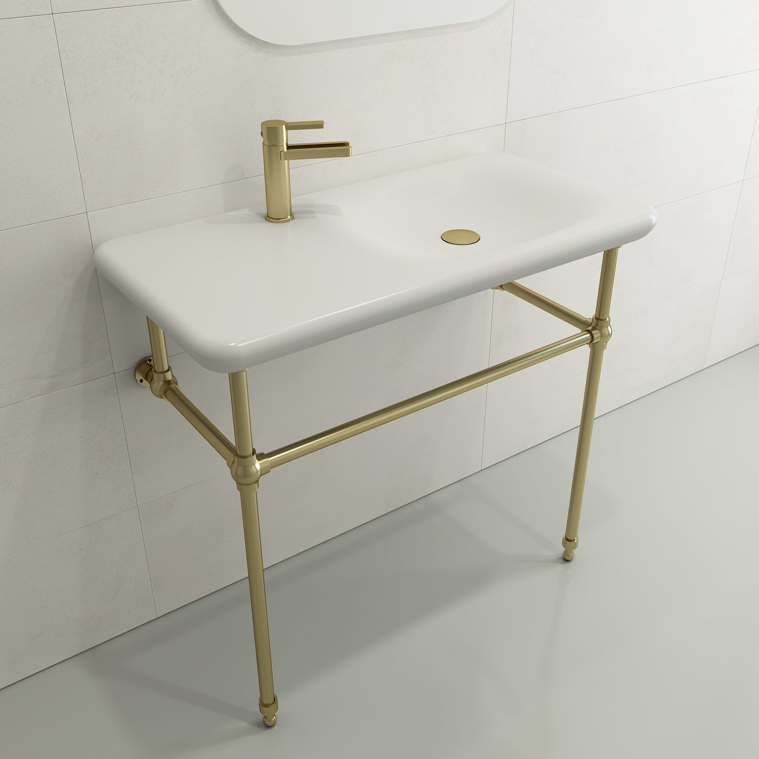 BOCCHI Fenice 36" Rectangle Wallmount Fireclay Bathroom Sink, Matte White, Single Faucet Hole, 1490-002-0126